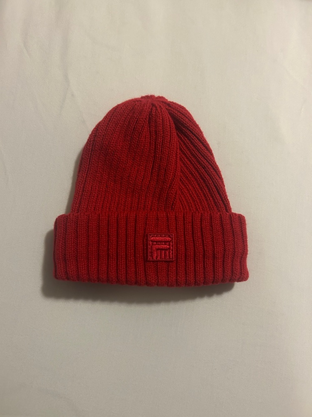 Red Ribbed  FILA Knit Beanie Hat